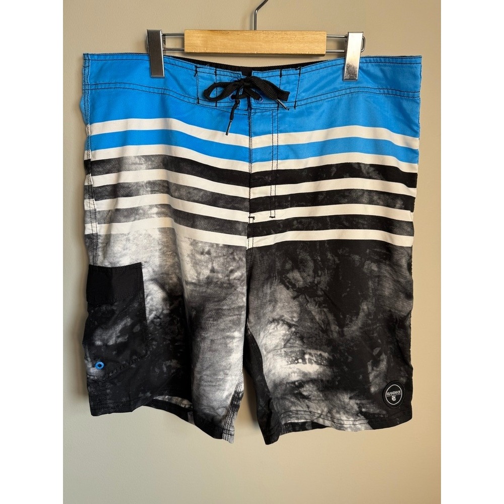 Island Haze Board Shorts Striped Tie Dye Swim Trunks Mens 36 Surfer Resortwear